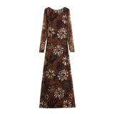 Anais Vintage Flower Printed Mesh Bodycon Dress