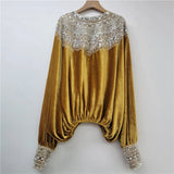 Bridget Sequin Embroidery Velvet Blouse