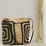 Farrah Geometric Pattern Straw Shoulder Bag