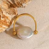 Freshwater Pearl Button 18K Gold Ring
