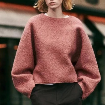 Cassi Pink Woolen Boulce Sweatshirts