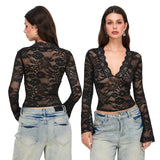 Sachi Sexy V-Neck Lace Crop Top