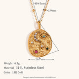 CZ Star Moon Texture Disk Pendant Necklace