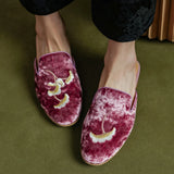 Brooke Embroidery Crushed Velvet Mules