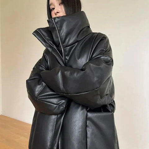 Tatiana Faux Leather Maxi Puffer Coats