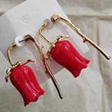 Mimi Red Flower Bud Drop Earrings