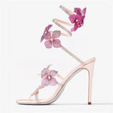 Amelia Crystal Flower Spiral Strap Sandals
