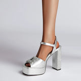 Talia Crystal Buckle Platform Ankle Strap Sandals