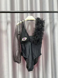 Frisa Asymmetric Sheer Eye Bodysuit