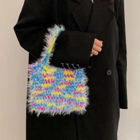 Colorful Bohemian Fluffy Knit Totes