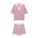 Aluna Retro Pinstripe Shirts and Shorts Knit Suit