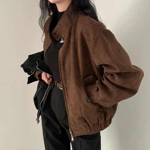 Olivia Vintage Faux Suede Bomber Jacket