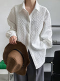 Cable Knit Textured Cotton Shirt Blouse