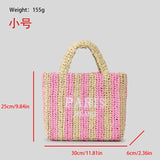 Paris Candy Color Stripes Straw Knit Shopper Totes