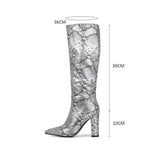 Costanza Metallic Snake Pattern Knee High Boots