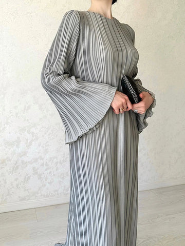 Hollis Pleated Ruffle Sleeves Maxi Dress Black / M Hollis Pleated Ruffle Sleeves Maxi Dress Black / M