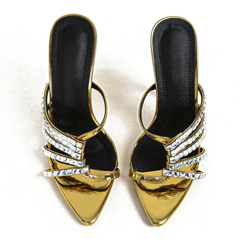 Diedra Golden Crystal Embellished Sandals