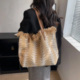 Lydia Boho Fringed Large Woven Tote Bag