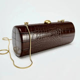 Long Brown Croco Box Clutch