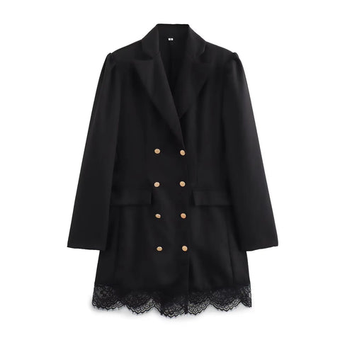 Erna Lace Trim Double Breasted Blazer Dress