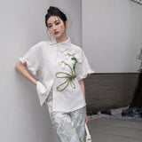 Serenity Tulip Embroidery Cheongsam Blouse watereverysunday