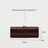 Long Brown Croco Box Clutch