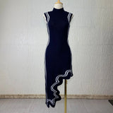 Mairi Irregular Cut Sleeveless Dress - Navy Blue