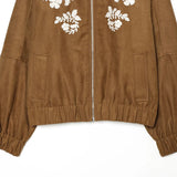 Danaca Floral Embroidered Faux Suede Bomber Jacket