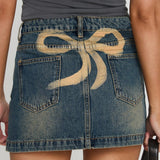 Maya Bow Knot Print Denim Mini Skirt