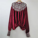 Bridget Sequin Embroidery Velvet Blouse