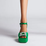Talia Crystal Buckle Platform Ankle Strap Sandals