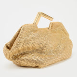 Golden Straw Metal Bar Handle Clutch Bag