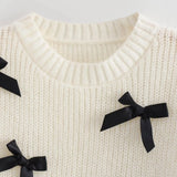 Léan Bow Knot Applique Puff Knit Sweater