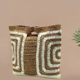 Farrah Geometric Pattern Straw Shoulder Bag