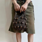 Narcisa Wooden Beads Mesh Shoulder Bag