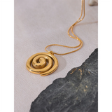 Gold Spiral Medallion Pendant Necklace