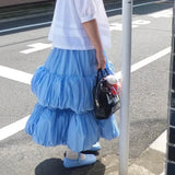 Annette Blue Tiered Balloon Skirt