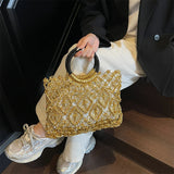 Sofia Metallic Woven Ring Handle Bag