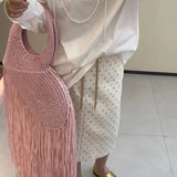 Suria Heart Shape Long Tassel Knit Bag