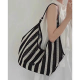 Josia Black & White Stripe Straw Tote Bag
