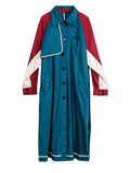 Solana Blue Red Color-block Trench Coat