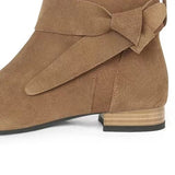 Bow Tie Slouchy Suede Ankle Boots - 2 Colors