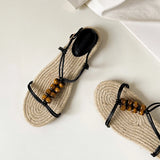 Mariel Straw Woven Bead Gladiator Sandals