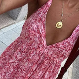 Brooke V-neck Pink Halter Sun Dress