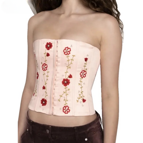 Milana Floral Embroidery Lace-Up Corset Top