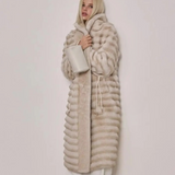 Monica Embossing Stripe Faux-Mink Fur Coat