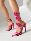 Ines Rosette Wrap Around Stiletto Sandals