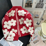 Daisy Flower Applique Red Cardigan