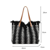 Lydia Boho Fringed Large Woven Tote Bag