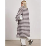 Monica Embossing Stripe Faux-Mink Fur Coat